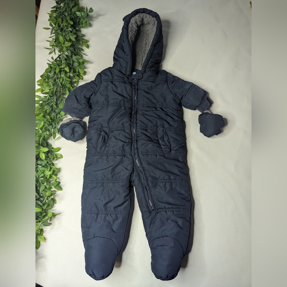 The children's place Warm Winter Bunting Size 6-9 Months Navy Blue With Mittens